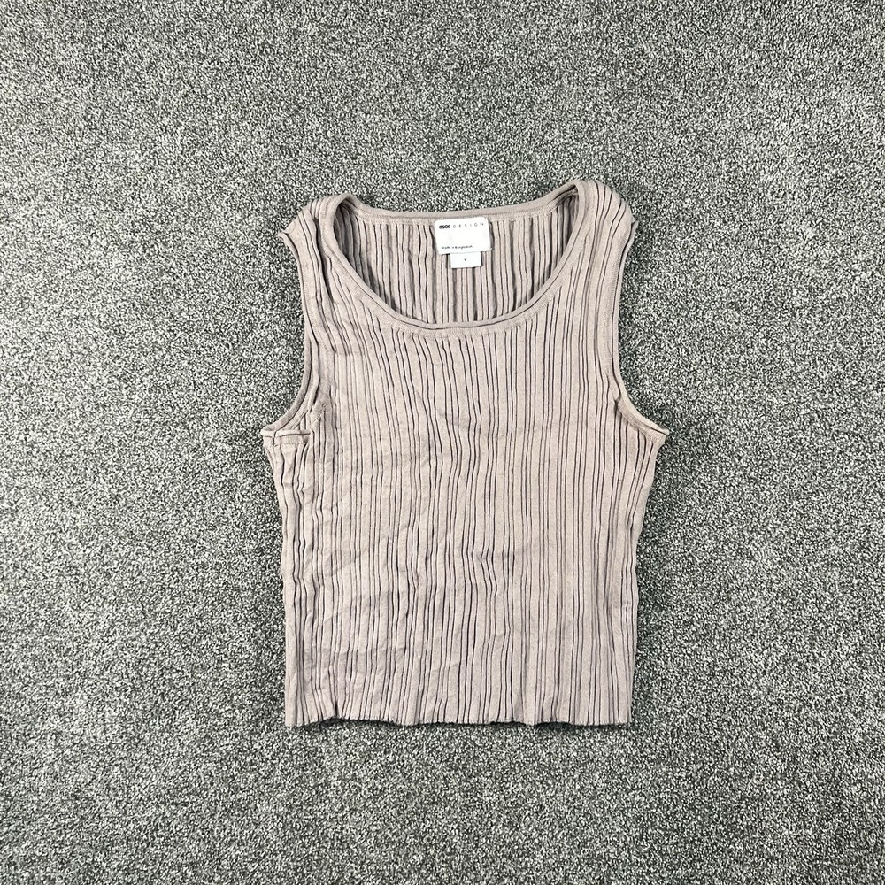 ASOS Design Tank Top Womens Small Taupe Ribbed Knit Sleeveless Cotton Blend